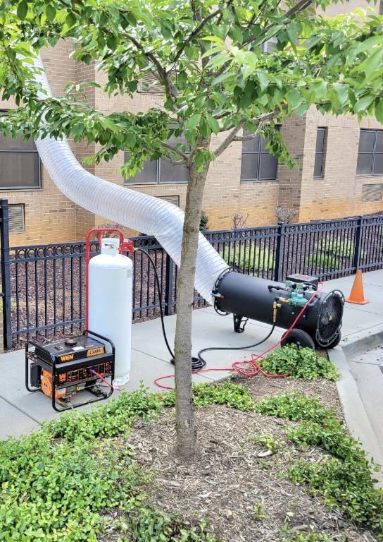 Apartment bed bug heat treatment equipment beside a multi-unit South Carolina property